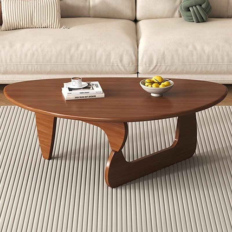 Traditional Japanese Rubberwood Rounded-Triangle Coffee Table, 1-Tier, for Living Room