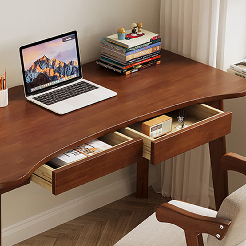 Modern Minimalist Solid Rubberwood Multilayer-Board Desk with 2 Drawers – Curved Rectangular Design for Home Office or Bedroom