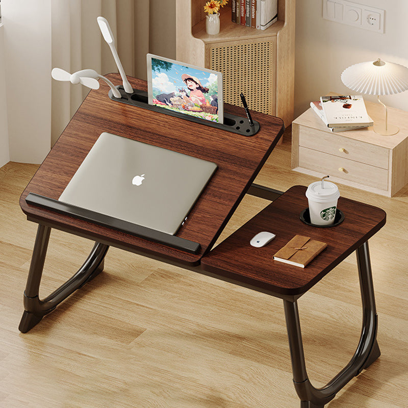 Modern Art Deco Foldable Side Table - 1-Tier, Rounded-Rectangular MDF & Carbon Steel Nightstand for Bedroom