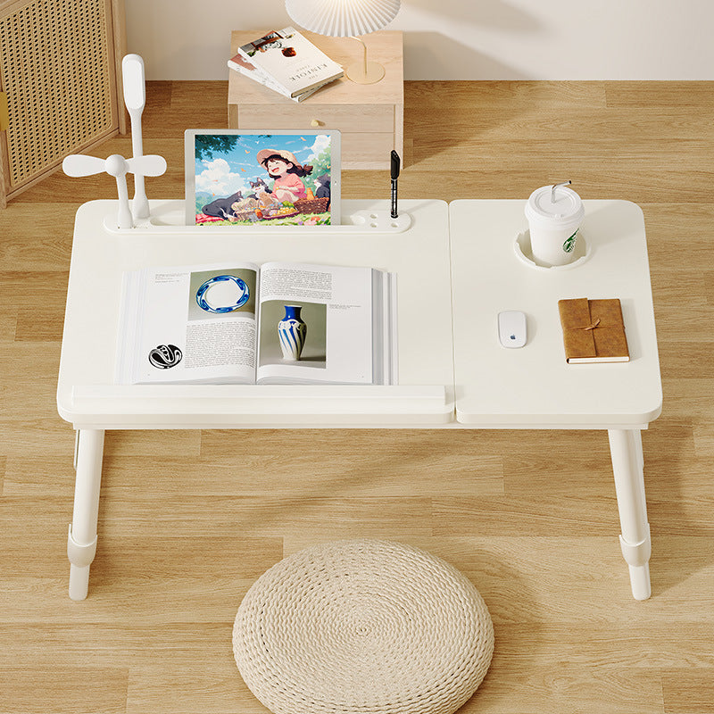 Modern Art Deco Foldable Side Table - 1-Tier, Rounded-Rectangular MDF & Carbon Steel Nightstand for Bedroom