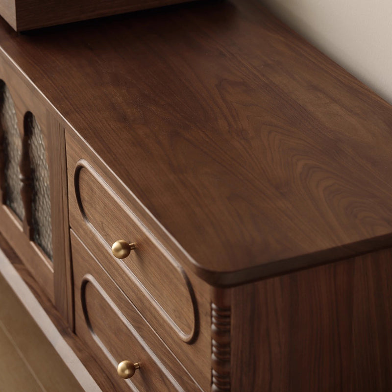 Elegant Traditional French Black Walnut Wood Curved-Front TV Stand with 4 Drawers for Living Room