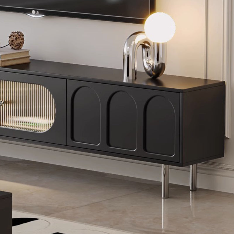 Traditional French-Style Engineered Wood TV Stand with Stainless Steel and Glass, Cylindrical-Rectangular Design, 2 Drawers for Living Room