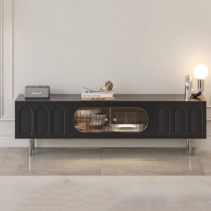 Traditional French-Style Engineered Wood TV Stand with Stainless Steel and Glass, Cylindrical-Rectangular Design, 2 Drawers for Living Room