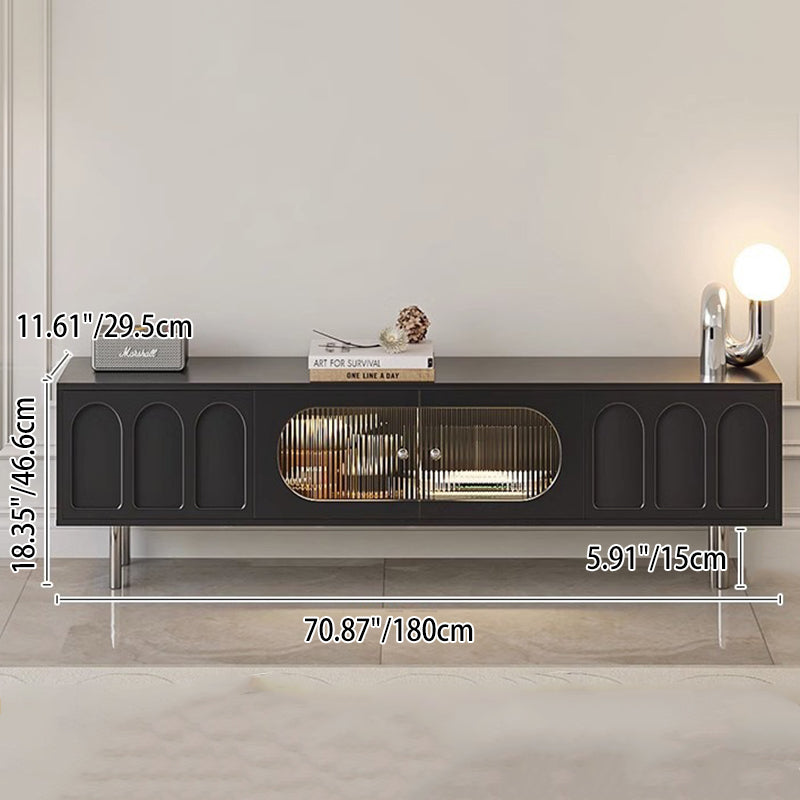 Traditional French-Style Engineered Wood TV Stand with Stainless Steel and Glass, Cylindrical-Rectangular Design, 2 Drawers for Living Room