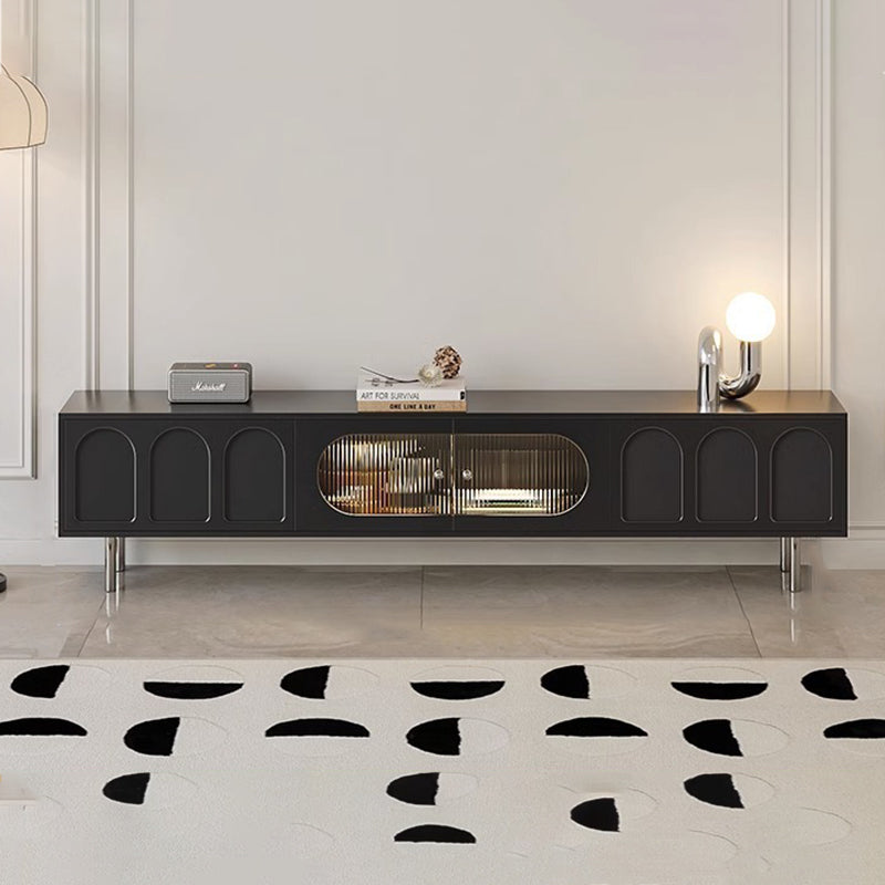 Traditional French-Style Engineered Wood TV Stand with Stainless Steel and Glass, Cylindrical-Rectangular Design, 2 Drawers for Living Room
