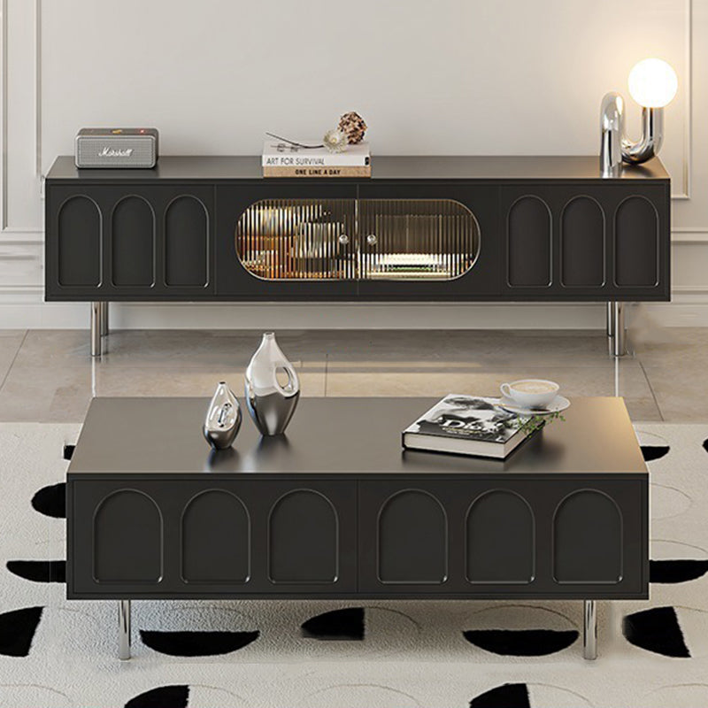 Traditional French-Style Engineered Wood TV Stand with Stainless Steel and Glass, Cylindrical-Rectangular Design, 2 Drawers for Living Room
