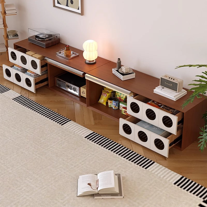 Traditional French Pine Solid Wood TV Stand with Glass Top – Multi-Layer Board, Rectangular or Round, 2 Drawers for Living Room