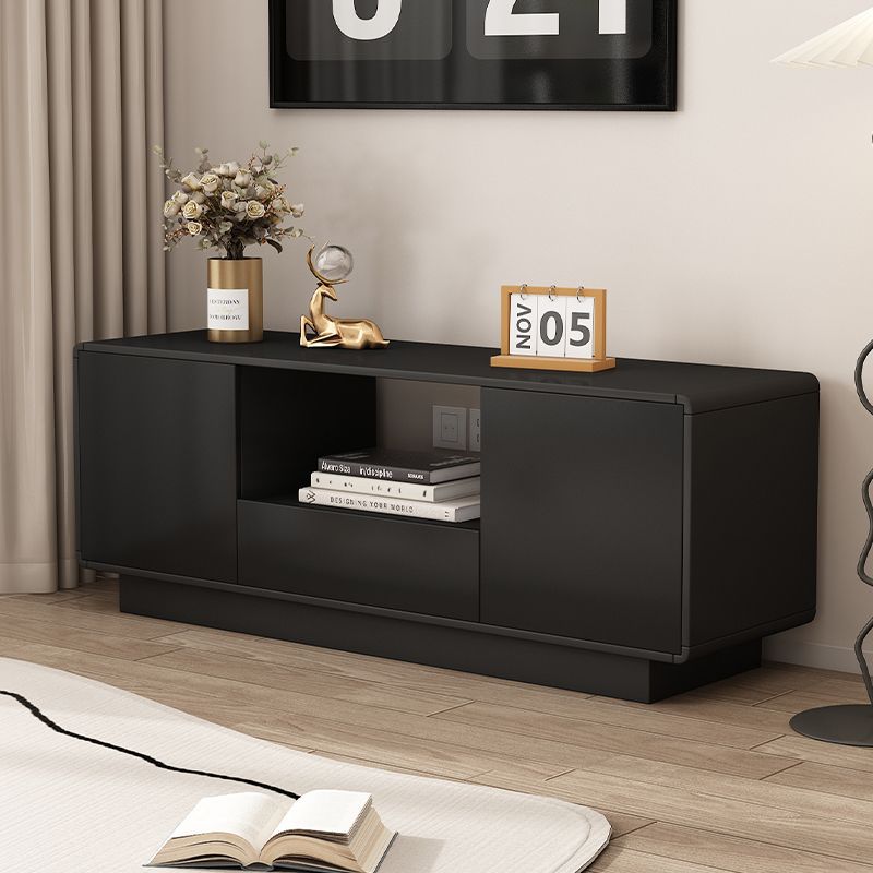 Modern Minimalist Solid Wood TV Stand โ Rounded-Rectangular Design, Eco-Friendly Multi-Layer Board, 2 Storage Compartments for Living Room