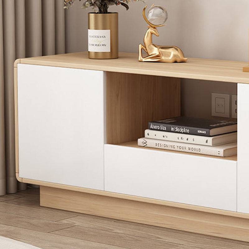 Modern Minimalist Solid Wood TV Stand โ Rounded-Rectangular Design, Eco-Friendly Multi-Layer Board, 2 Storage Compartments for Living Room
