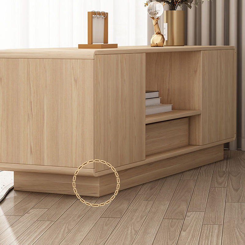 Modern Minimalist Solid Wood TV Stand โ Rounded-Rectangular Design, Eco-Friendly Multi-Layer Board, 2 Storage Compartments for Living Room