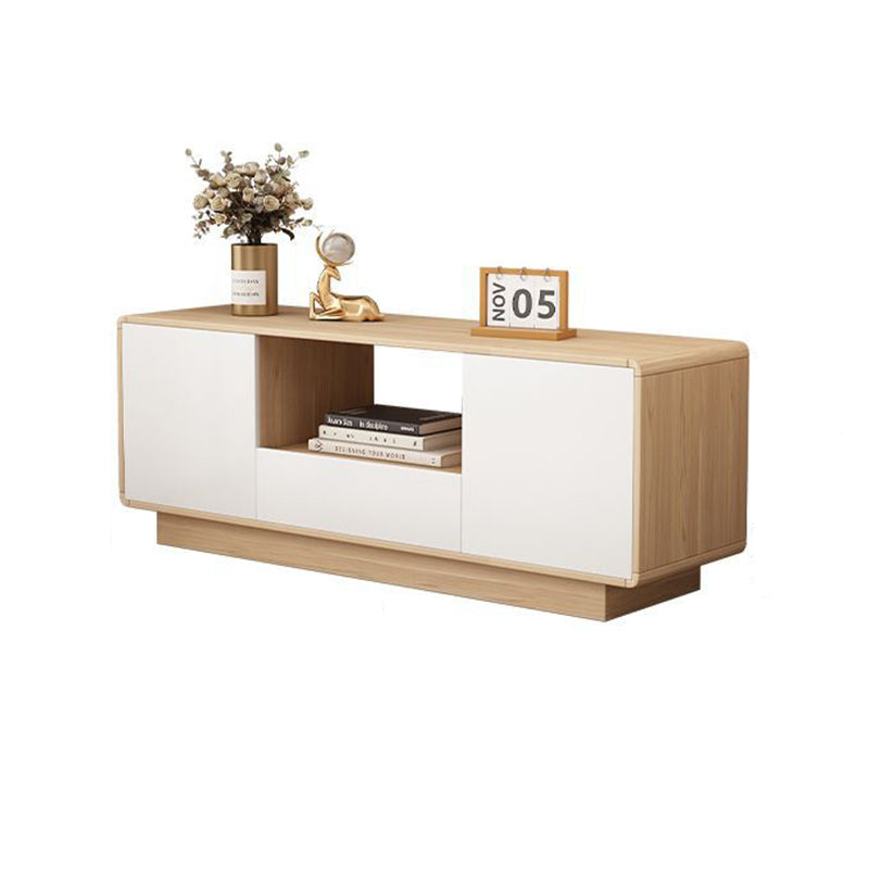 Modern Minimalist Solid Wood TV Stand โ Rounded-Rectangular Design, Eco-Friendly Multi-Layer Board, 2 Storage Compartments for Living Room