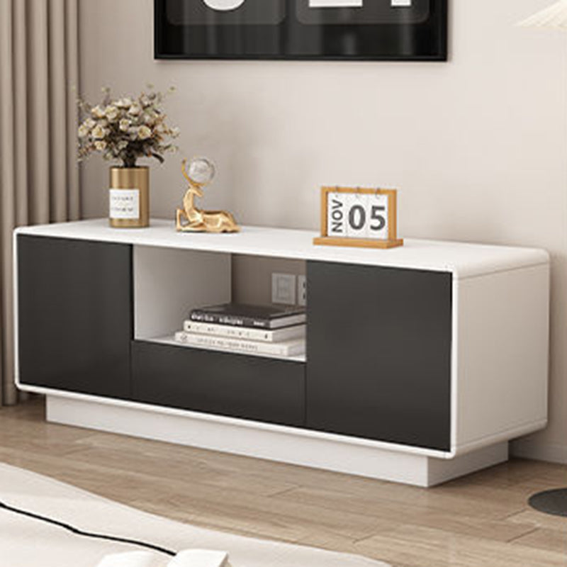 Modern Minimalist Solid Wood TV Stand โ Rounded-Rectangular Design, Eco-Friendly Multi-Layer Board, 2 Storage Compartments for Living Room