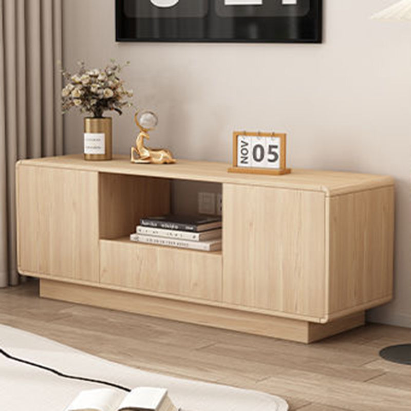 Modern Minimalist Solid Wood TV Stand โ Rounded-Rectangular Design, Eco-Friendly Multi-Layer Board, 2 Storage Compartments for Living Room