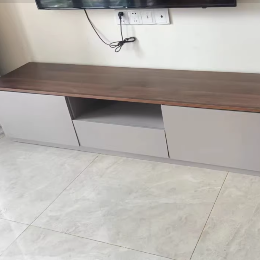 Elegant Traditional French Solid Wood TV Stand with Eco Board – Rounded Rectangular, 2–3 Drawers for Living Room