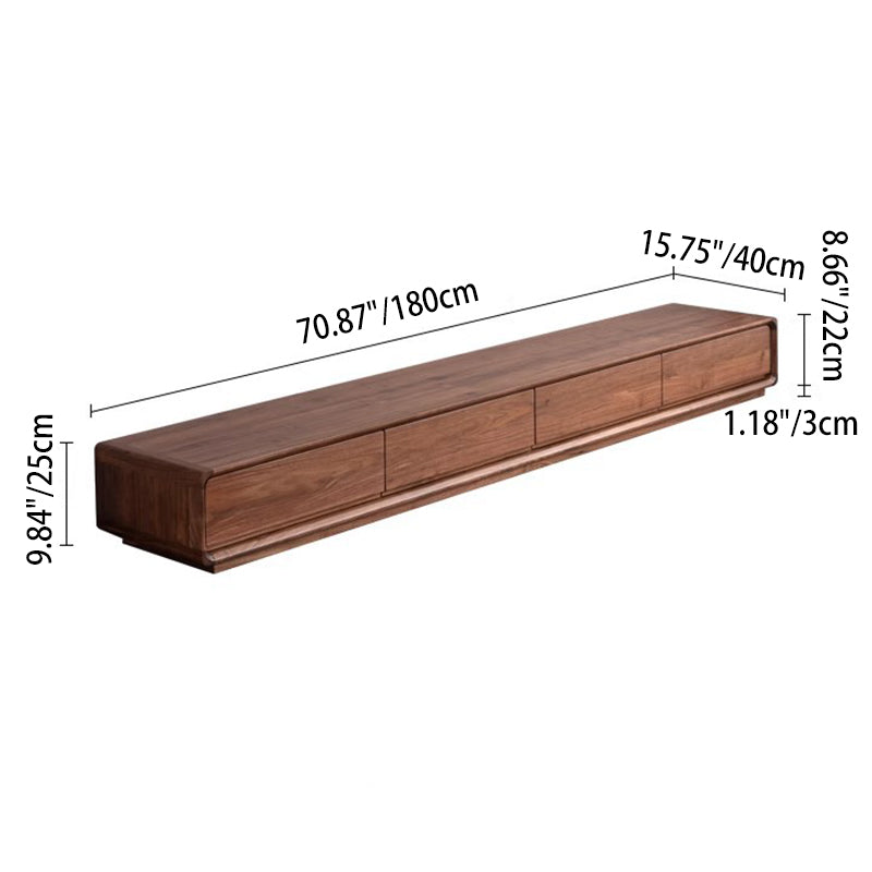 Traditional Chinese-Style Black Walnut Wood TV Stand with 4 Drawers — Rounded Rectangular Design for Living Room