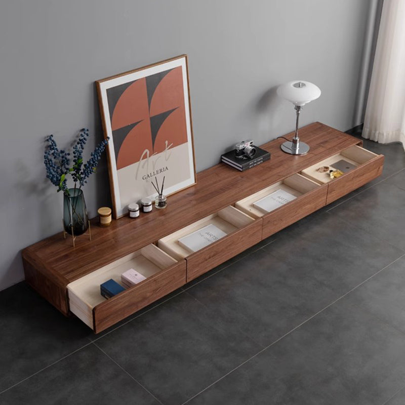 Traditional Chinese-Style Black Walnut Wood TV Stand with 4 Drawers — Rounded Rectangular Design for Living Room
