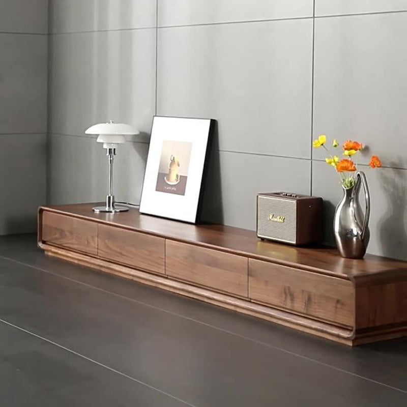 Traditional Chinese-Style Black Walnut Wood TV Stand with 4 Drawers — Rounded Rectangular Design for Living Room
