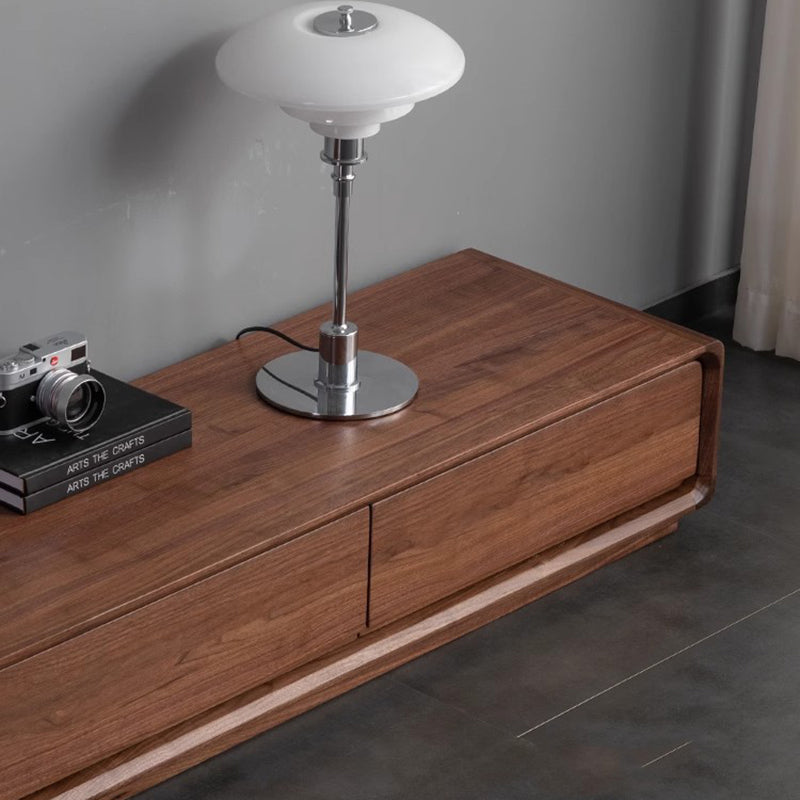 Traditional Chinese-Style Black Walnut Wood TV Stand with 4 Drawers — Rounded Rectangular Design for Living Room