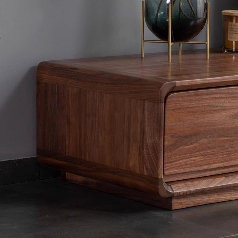 Traditional Chinese-Style Black Walnut Wood TV Stand with 4 Drawers — Rounded Rectangular Design for Living Room