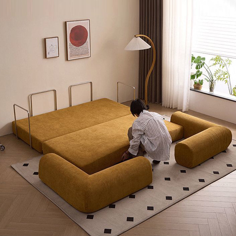 Modern Minimalist Curved Square Sofa with Stainless Steel Frame, Corduroy Upholstery, Backrest & Armrests β Perfect for Living Rooms