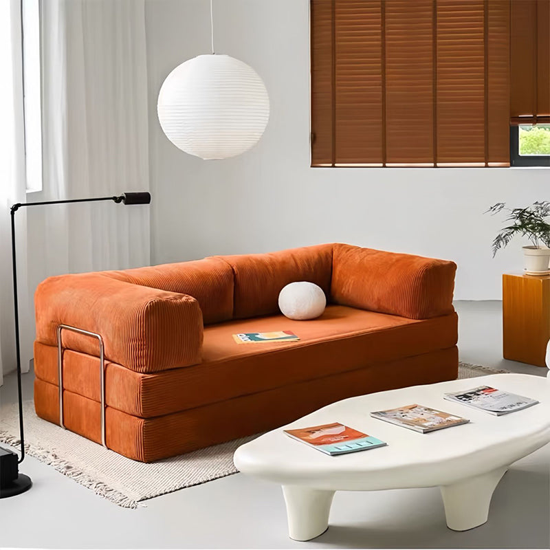 Modern Minimalist Curved Square Sofa with Stainless Steel Frame, Corduroy Upholstery, Backrest & Armrests β Perfect for Living Rooms