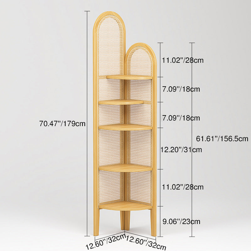 Elegant Traditional Chinese Pine Wood PE Arched Corner Shelf Unit - 5-Tier for Living Room