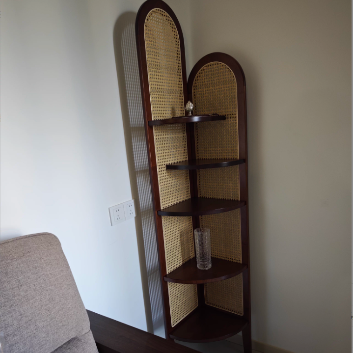 Elegant Traditional Chinese Pine Wood PE Arched Corner Shelf Unit - 5-Tier for Living Room