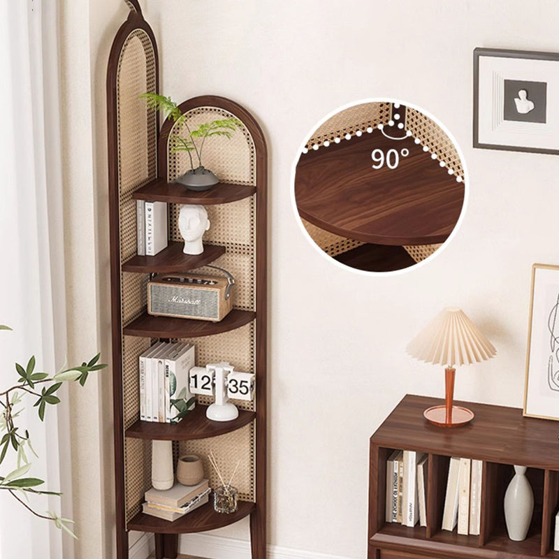 Elegant Traditional Chinese Pine Wood PE Arched Corner Shelf Unit - 5-Tier for Living Room