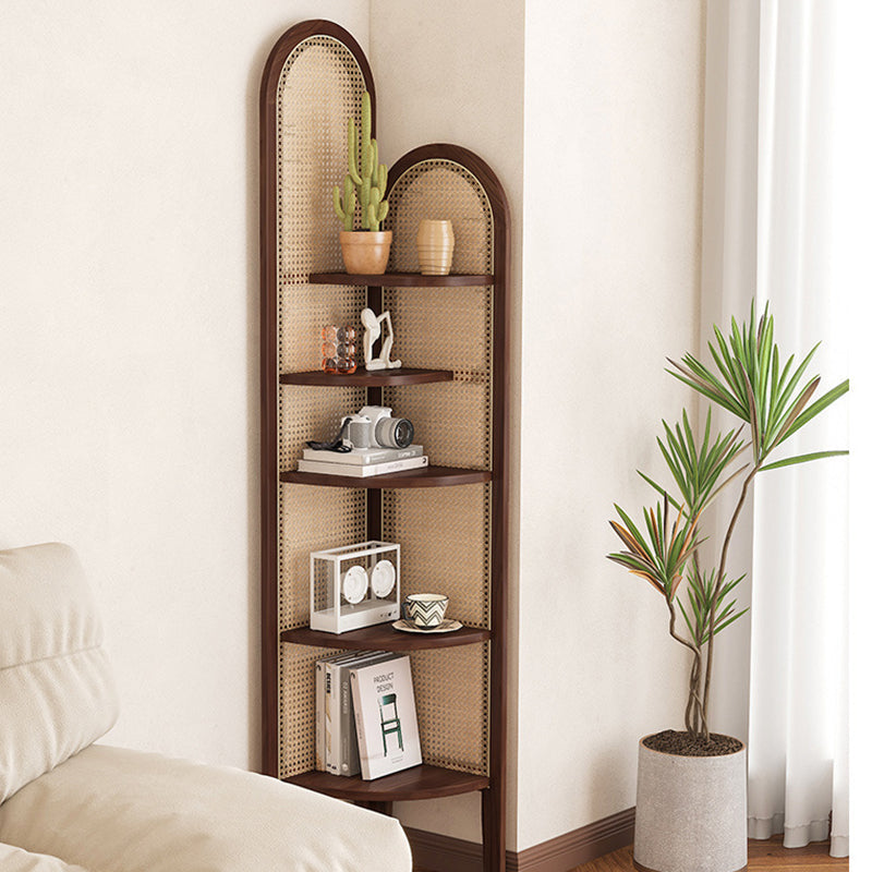 Elegant Traditional Chinese Pine Wood PE Arched Corner Shelf Unit - 5-Tier for Living Room