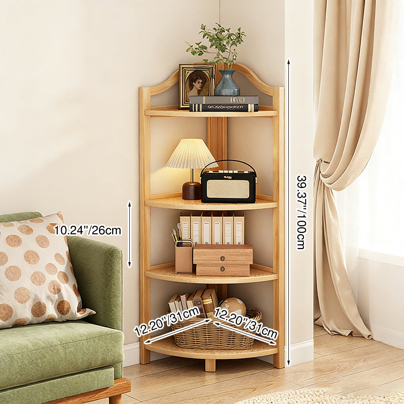 Modern Minimalist Bamboo Fan-Shaped Right-Angle Corner Shelf Unit — 3/4/5/6-Tier for Living Room