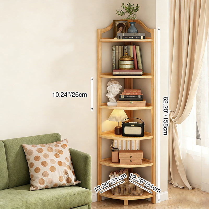 Modern Minimalist Bamboo Fan-Shaped Right-Angle Corner Shelf Unit — 3/4/5/6-Tier for Living Room