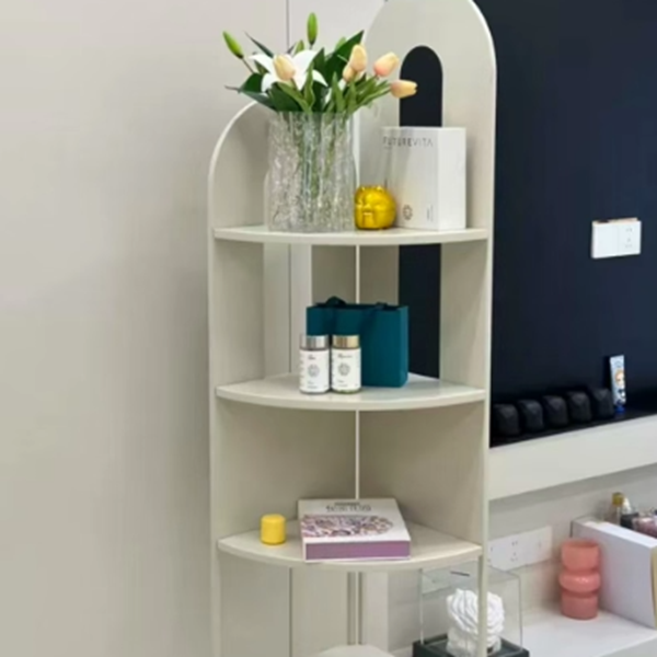 Sleek Iron Fan-Shaped 5-Tier Curved Corner Shelf Unit for Living Room