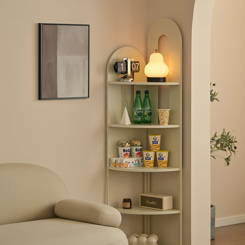 Sleek Iron Fan-Shaped 5-Tier Curved Corner Shelf Unit for Living Room
