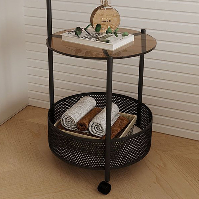 Modern Minimalist Metal & Glass Round Openwork Hall Tree, 2-Tier Mobile Organizer for Bedroom