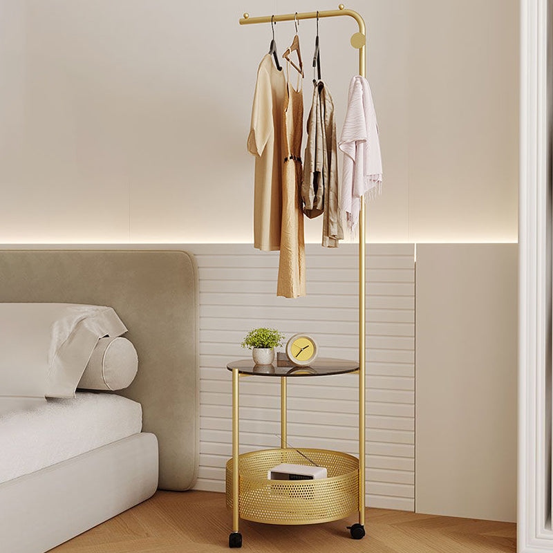 Modern Minimalist Metal & Glass Round Openwork Hall Tree, 2-Tier Mobile Organizer for Bedroom