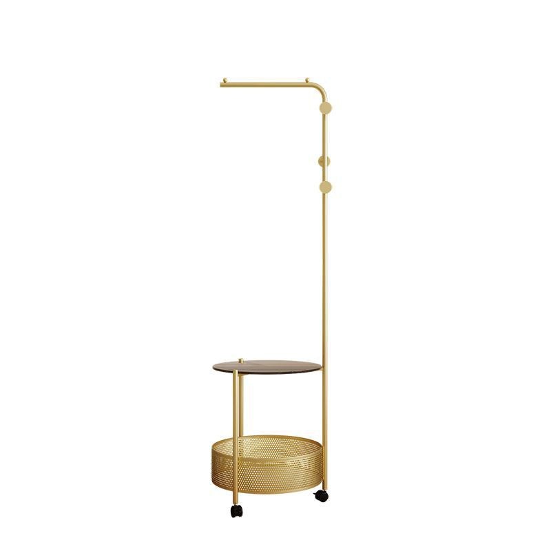 Modern Minimalist Metal & Glass Round Openwork Hall Tree, 2-Tier Mobile Organizer for Bedroom