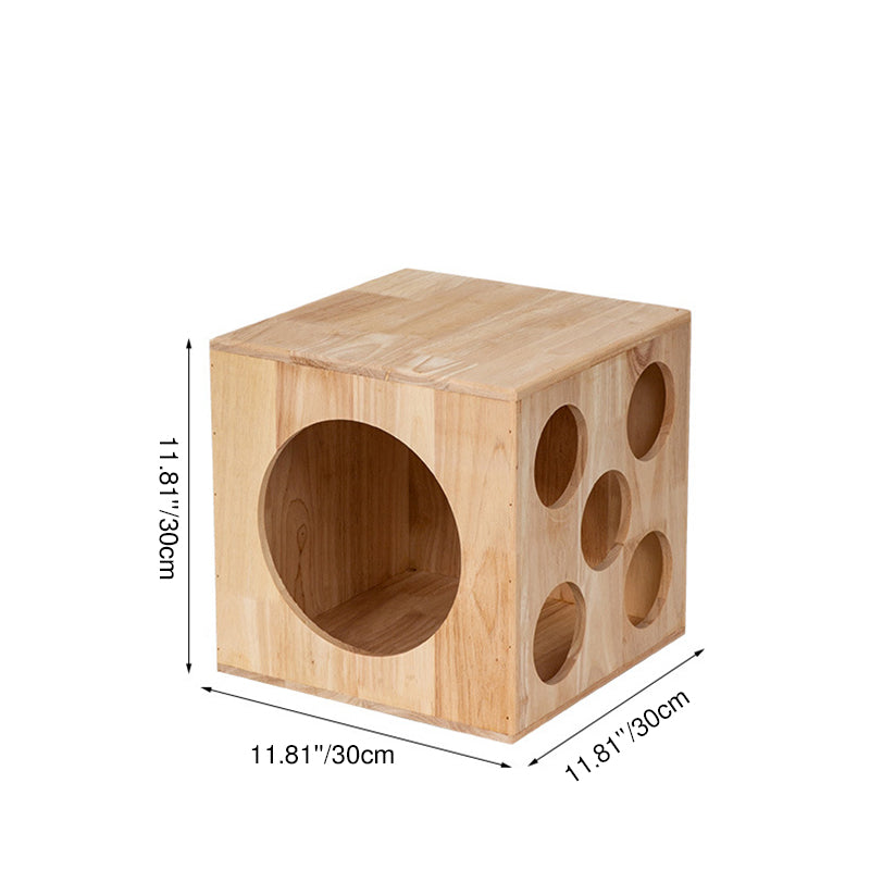 Traditional Chinese Rubberwood Cat Bed with Built-In Storage – Square & Round Design for Bedroom