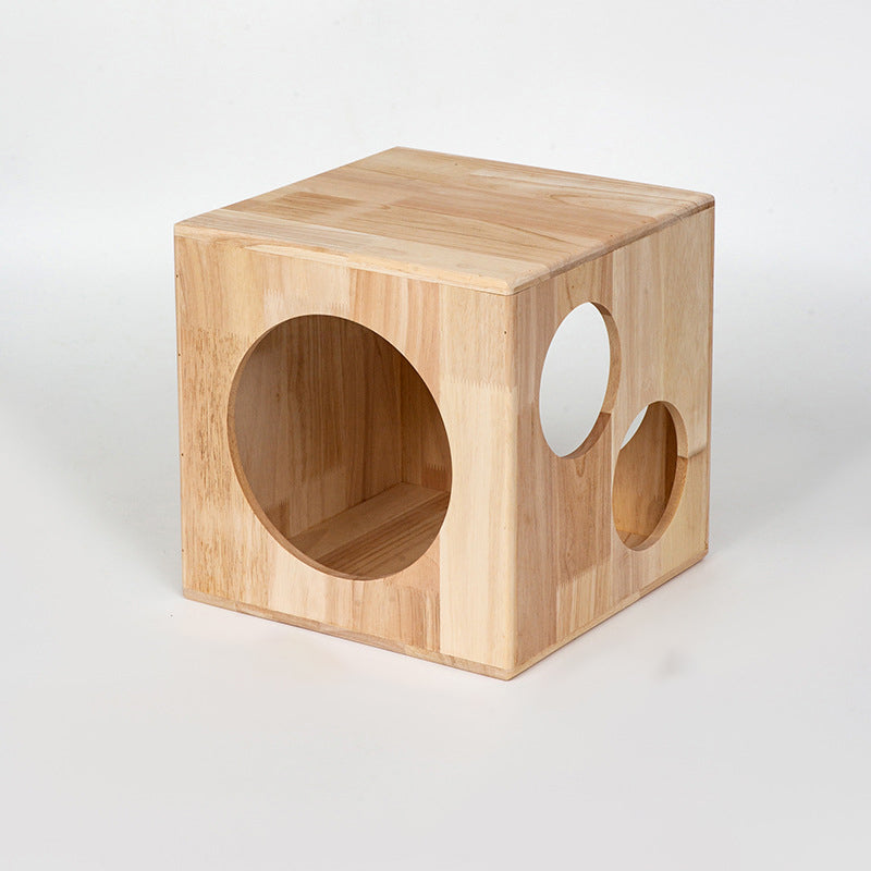 Traditional Chinese Rubberwood Cat Bed with Built-In Storage – Square & Round Design for Bedroom