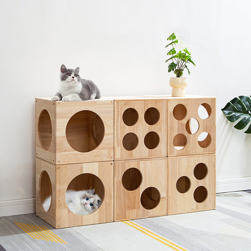Traditional Chinese Rubberwood Cat Bed with Built-In Storage – Square & Round Design for Bedroom
