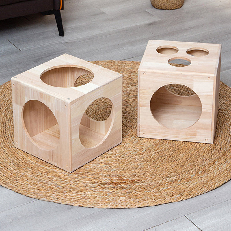 Traditional Chinese Rubberwood Cat Bed with Built-In Storage – Square & Round Design for Bedroom