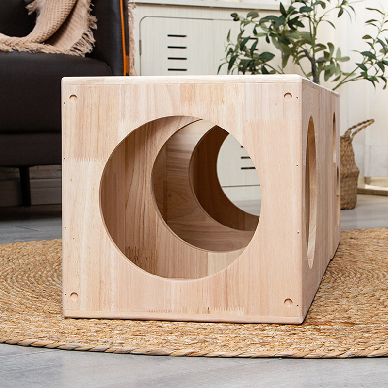 Traditional Chinese Rubberwood Cat Bed with Built-In Storage – Square & Round Design for Bedroom