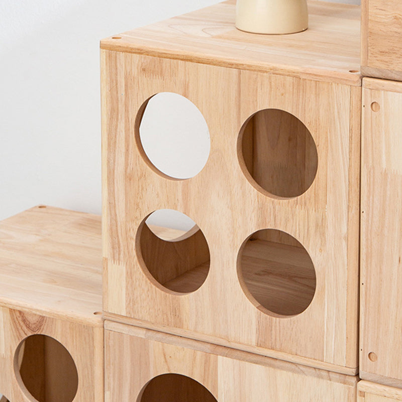 Traditional Chinese Rubberwood Cat Bed with Built-In Storage – Square & Round Design for Bedroom