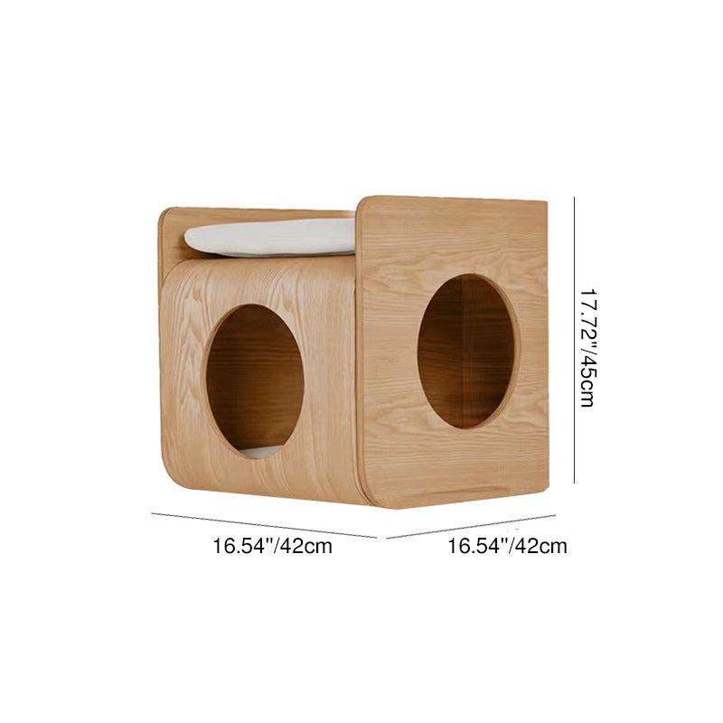 Traditional Chinese Oak Cat Bed with Rounded-Square, Multi-Layer Platform and Half-Storage for the Bedroom