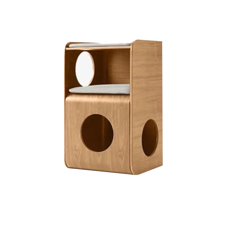Traditional Chinese Oak Cat Bed with Rounded-Square, Multi-Layer Platform and Half-Storage for the Bedroom