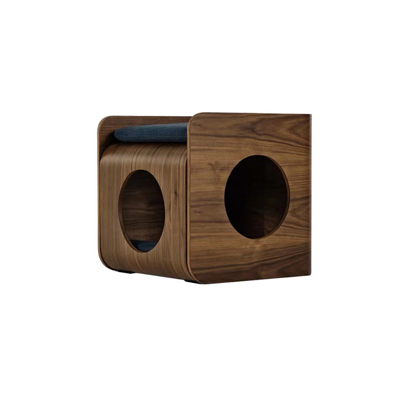 Traditional Chinese Oak Cat Bed with Rounded-Square, Multi-Layer Platform and Half-Storage for the Bedroom