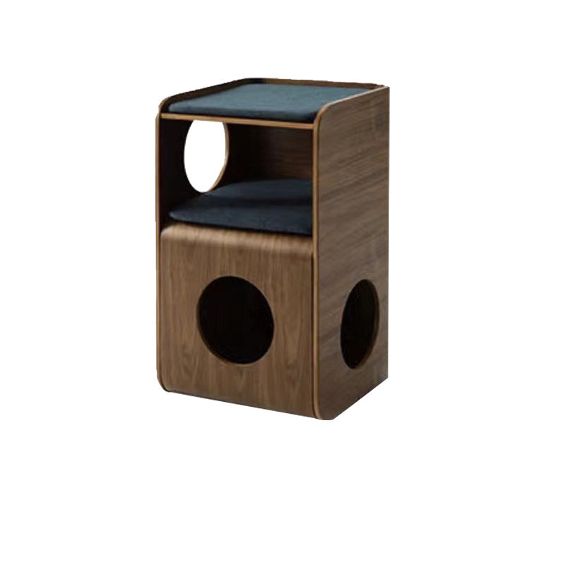 Traditional Chinese Oak Cat Bed with Rounded-Square, Multi-Layer Platform and Half-Storage for the Bedroom