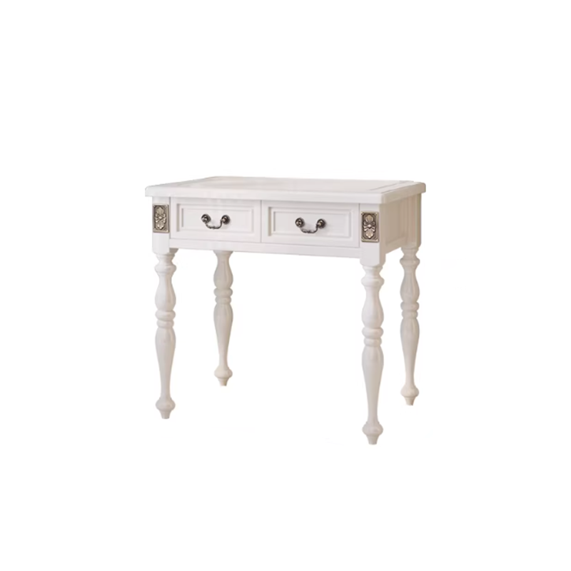 Modern Minimalist Solid Wood Makeup Vanity with Rectangular Top, Cylindrical Legs and 2 Drawers for Bedroom
