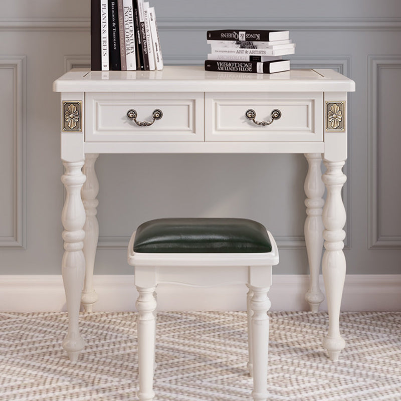 Modern Minimalist Solid Wood Makeup Vanity with Rectangular Top, Cylindrical Legs and 2 Drawers for Bedroom