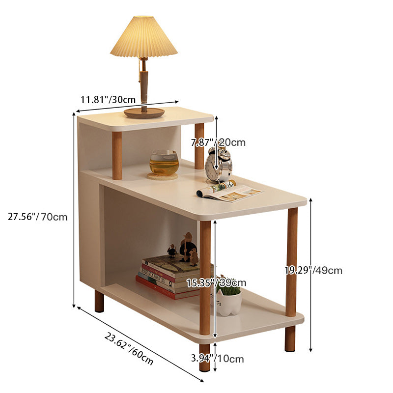 Sleek Modern Minimalist Solid Wood 3-Tier Rectangular Side Table for Bedroom