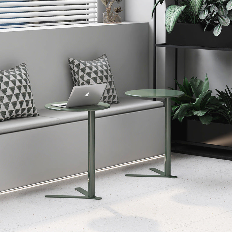 Modern Minimalist V-Shaped Iron End Table with Round Top for Living Room